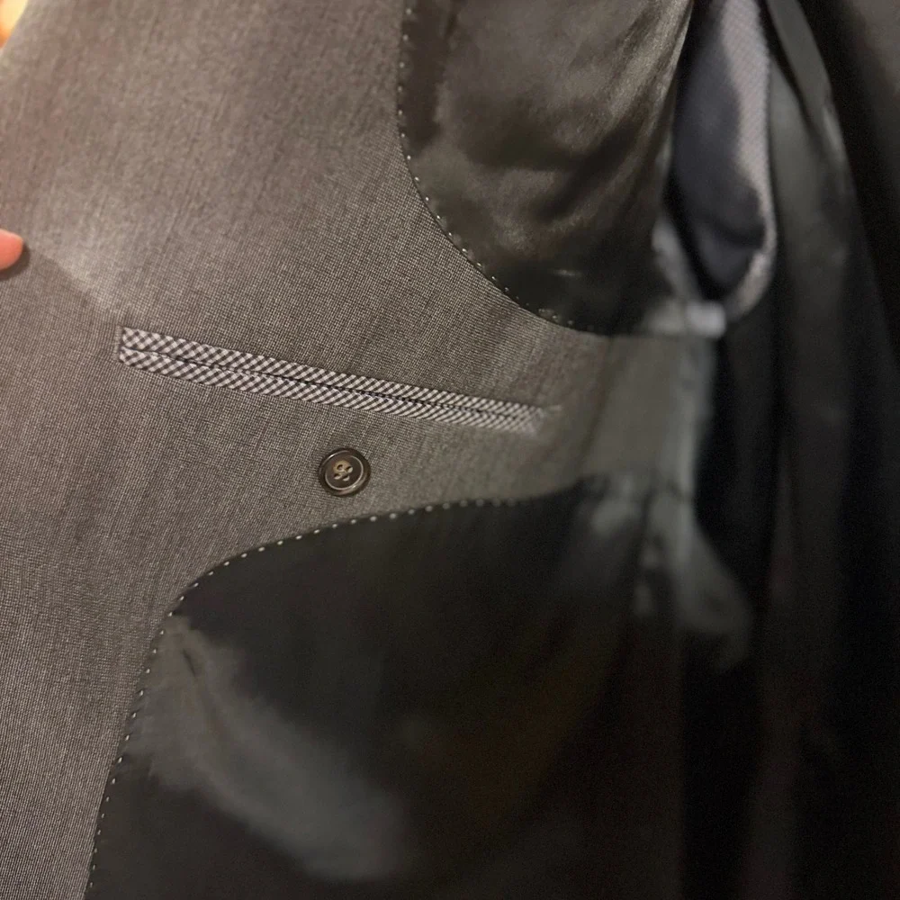 Chaps Mens Gray Two Button Suit Jacket Blazer 48R Regular Fit Notch Lapel Solid